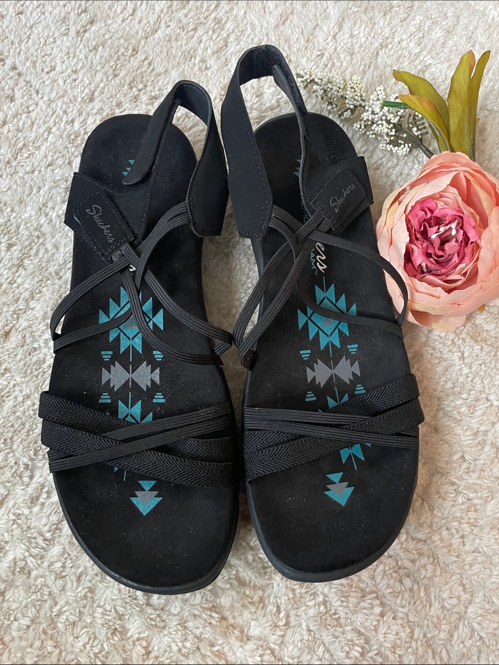 Skechers Reggae Black Strappy Sandals